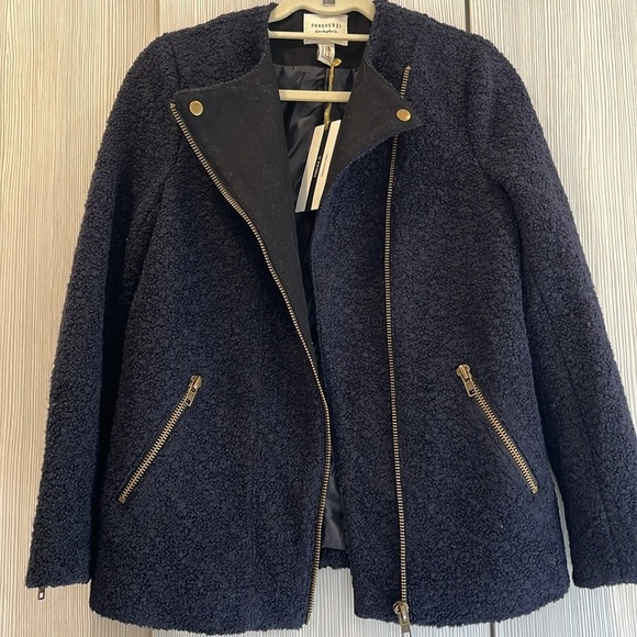 NEW Forever 21 Premium Label | Wool Boucle Jacket | Navy Blue | Small - Picture 3 of 11